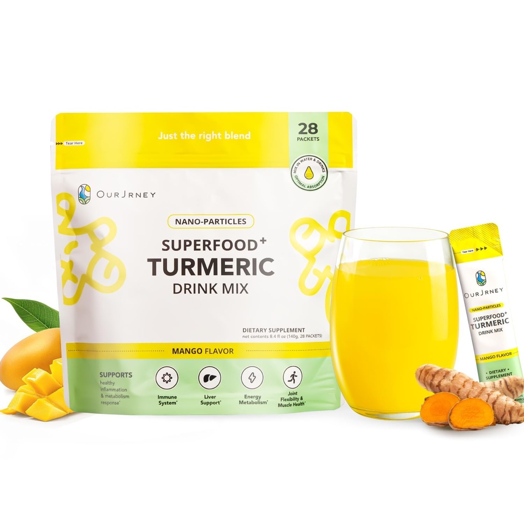 Nano kurkumin pijača v prahu, Golden Juice za wellness in imuniteto, brez kurkuma okus, Dodajte na smoothies/Water Daily Jutranje rutina–35X Absorpcija – mango aroma – Skupna podpora dodatek
