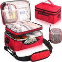 Medicina vrečka za potovanje z prenosni mali vrečki, dvojni plastenka tablete steklenica Organizator shramba primeru z zaklenjeno zadrge, Nošenje Medication potovalni primer z ramena Strap (Bag SAMO), rdeča