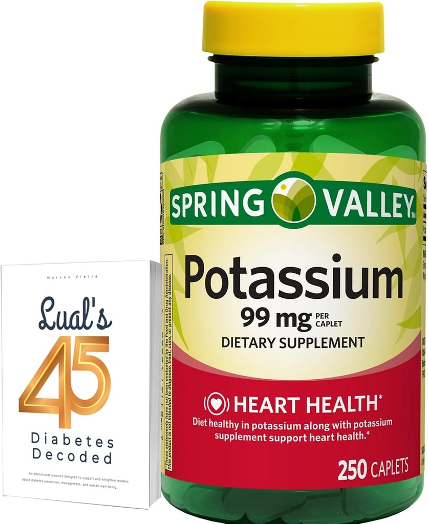 Spring Valley Kalij Heart Heart Health Supplement Caplets, 99 mg, 250 Count, Kalijev glukonat Bundle z Lual je 45 Sladkorna dekodirana