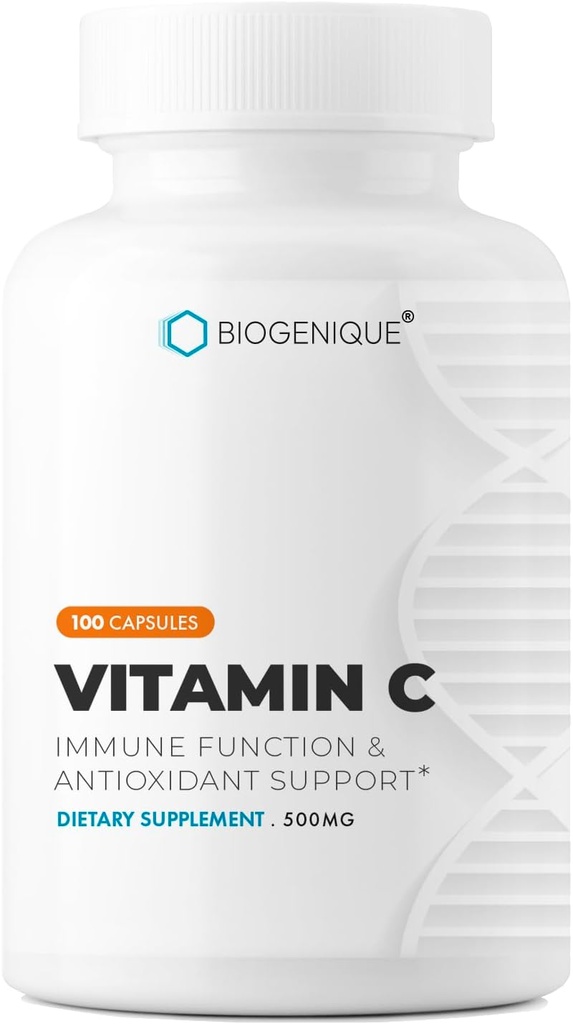 Vitamin C - naravna askorbinska kislina Vitamin C dodatek za imuno podporo - farmacevtska stopnja vitamin C 500mg - 100 Kapsule - naravni imunski ojačevalci za odrasle - Vegan, Made in Canada
