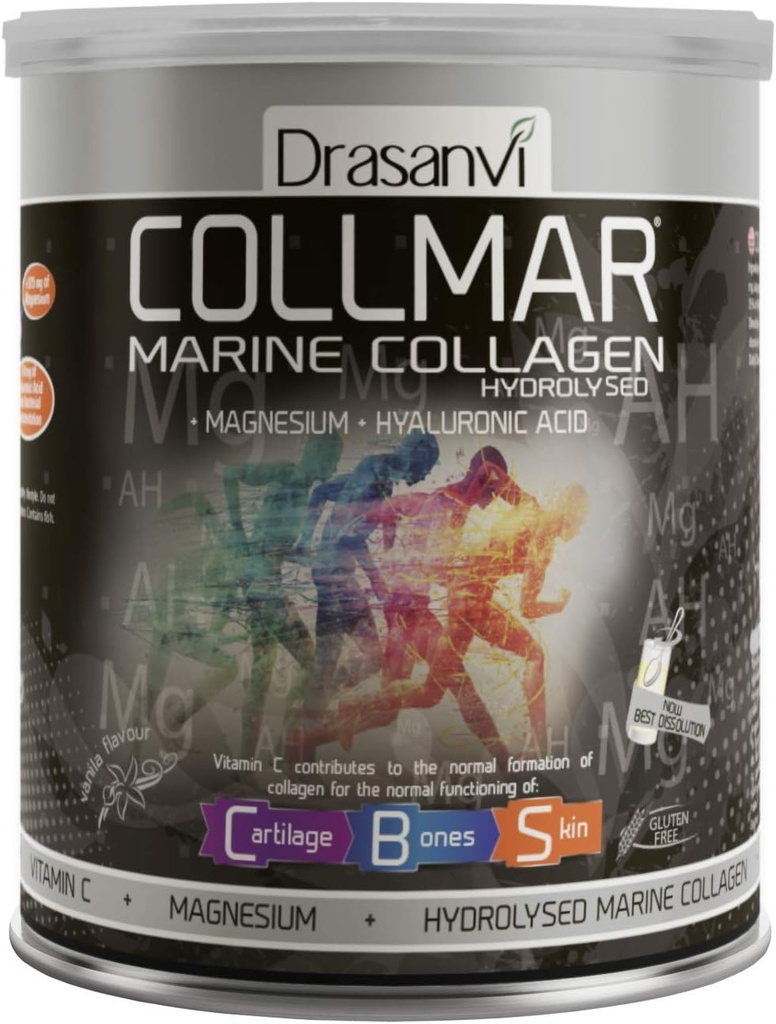 Drasanvi Collmar Hidroliziran morski kolagen z magnezijem v prahu 300g / 10.58ounce / Vanilla Flavor - za zdravo kožo kartilaža in kosti - pomaga zmanjšati utrujenost in utrujenost