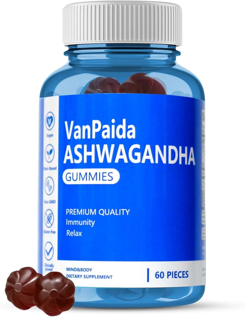 Vegan Ashwagandha Gummies, Umirjanje, Sleep Quality, Memory & Cognitive Support Supplements, Sprostitev, Restavriranje, Vitamin D, Imunska podpora, Organic South Africa Ashwagandha Root Extract, Gluten Free.