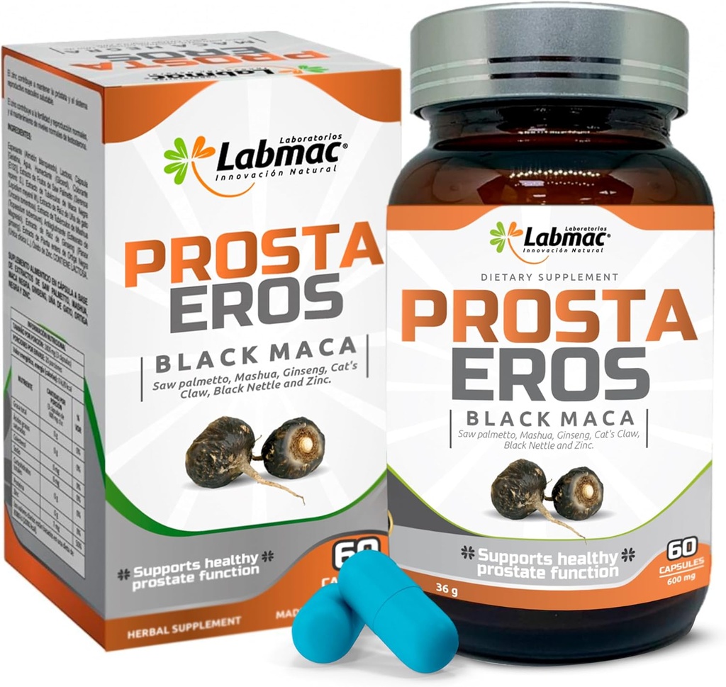 ProstaEros- Prostata podpora dodatek - 7 naravne sestavine- Črna Maca, Saw Palmetto, Mashua, Mačji krempelj, Gingseg, Črna kopriva in cink. Kapsula 60 Število (Pack of 1)