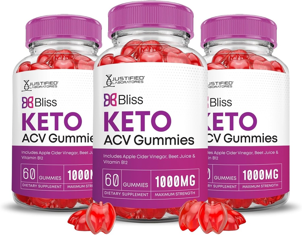 Upravičeni laboratoriji (3 Pack Bliss Keto ACV Gummies Napredna Formula 1000MG Bliss Keto Gummies Apple Cider Vinegar Boost Oblikovana z Granit Beet Juice v prahu B12 Vegan Non GSO 180 Gummys