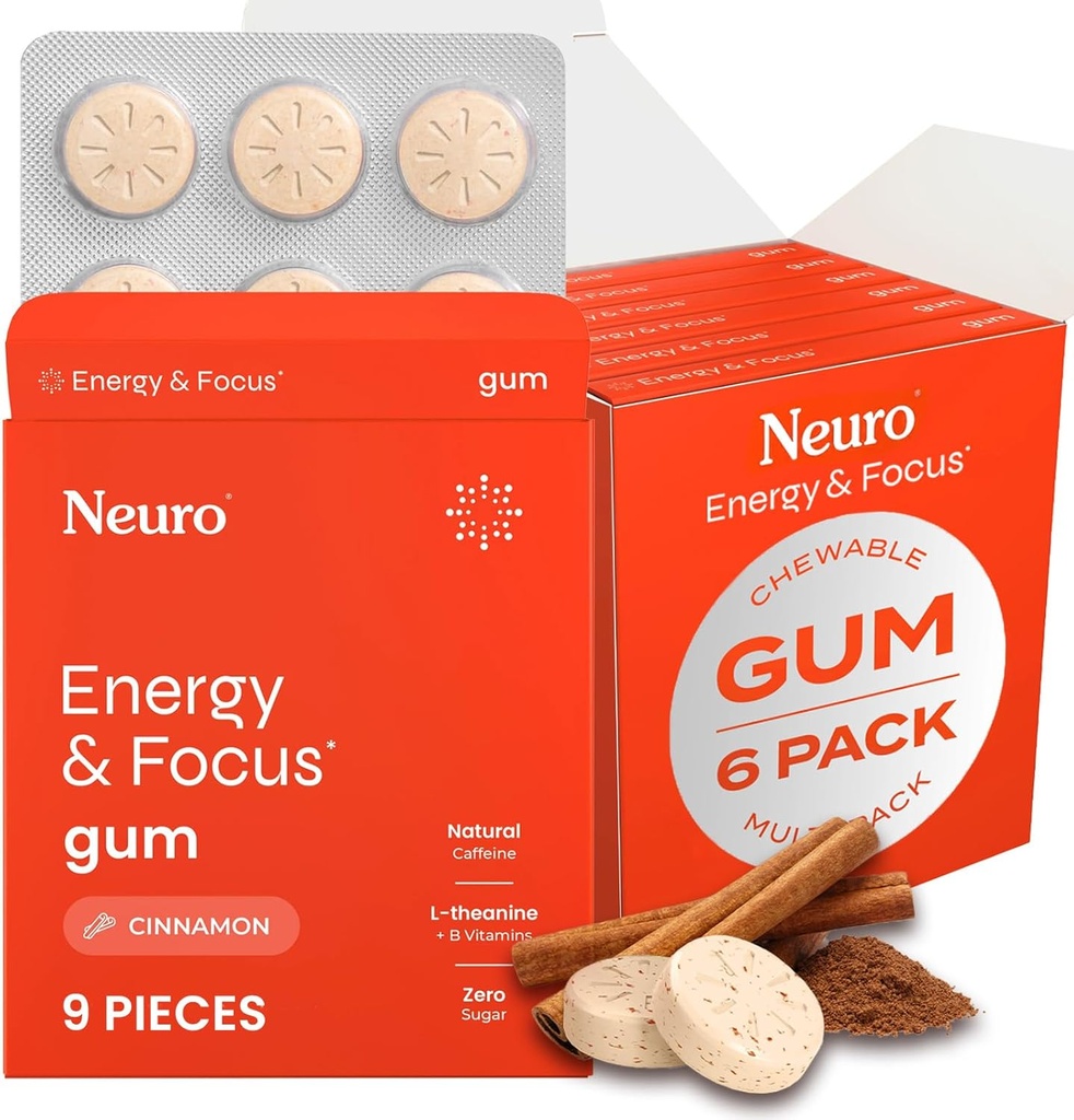 NeuroGum Energy & Focus Gum (54 Count-6 Pack, Cimet) 