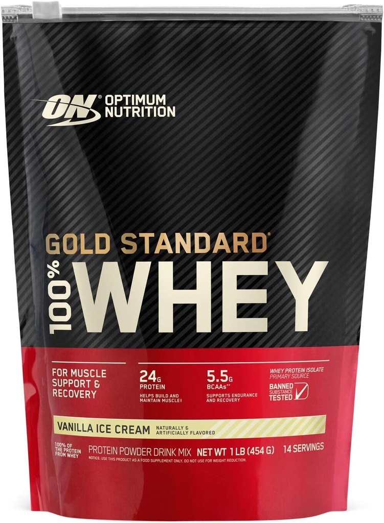 Optimum Nutrition Gold Standard 100% Whey Protein Powder, Vanilla sladoled, 1 funt (Packageing May Vary)