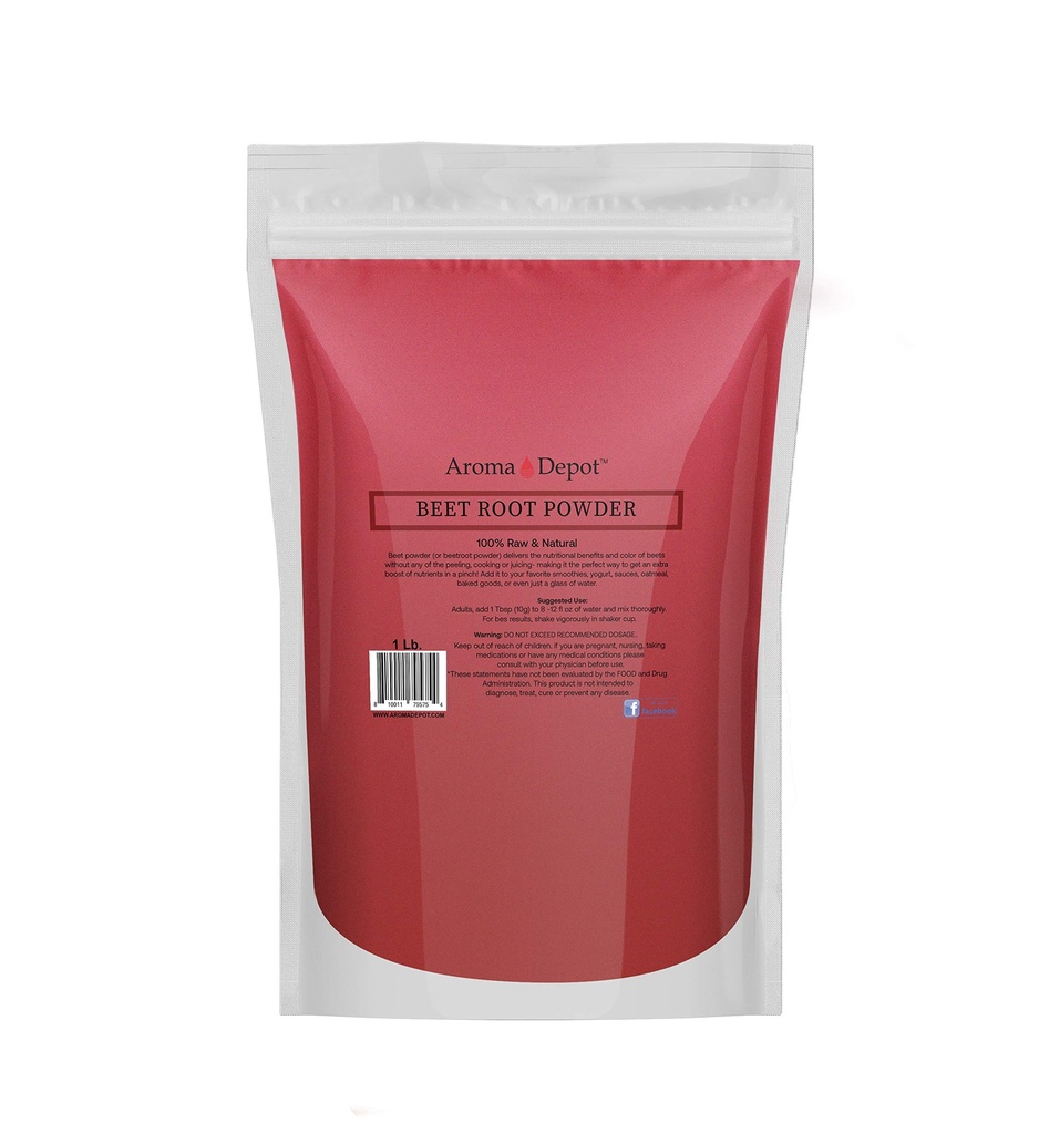 Beet Root Powder 1 lb. by Aroma Depot Raw & Non-GMO I Vegan & Gluten Free I Dutric Oxide Booster I Boost Stamina in povečuje energijo I imunski sistem Booster I 100% naravni