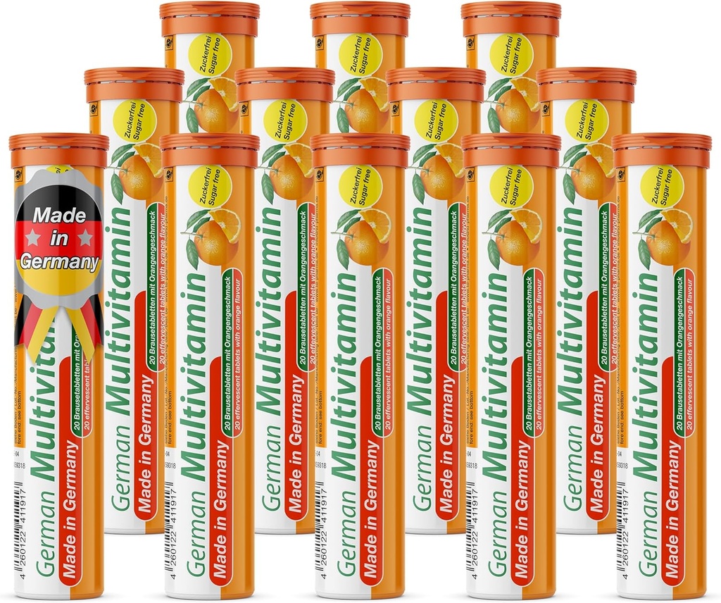 T&D nemški Multvitamin 10 Vitamini - 240 Veganski pijača šumeče tablete - Orange Flavor - Izdelano v Nemčiji