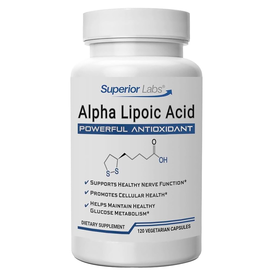 Superior Labs Alpha lipoična kislina 600 mg kapsule, čista ALA brez GMO, visoka absorpcija, podpora živcem, zdravo kroženje in živčevje, zdravo staranje antioksidant, 120 Veg caps, 4-mesečna oskrba