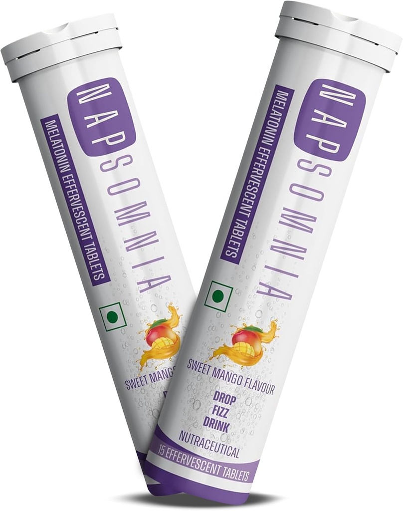 Melatonin Effervescent Tablete (Sweet Mango, 30 Count) – Razrešljive Melatonin Kapsule w/ L- Theanin, Kamilica, & Več - Pomoč za spanje za odrasle - Vegan, Non GSO Melatonin dodatek