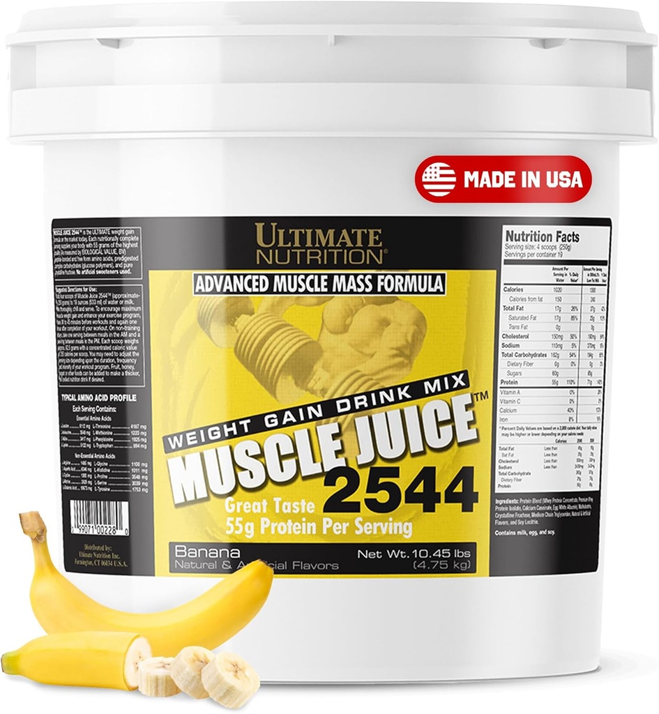 Ultimate Nutrition Muscle Juice, Hujšanje Drink Mix - Mass Gainer Workout Powder za moške in ženske - dodatek za rast mišic in imunske podpore z 55g beljakovin - banana, 10.45lb