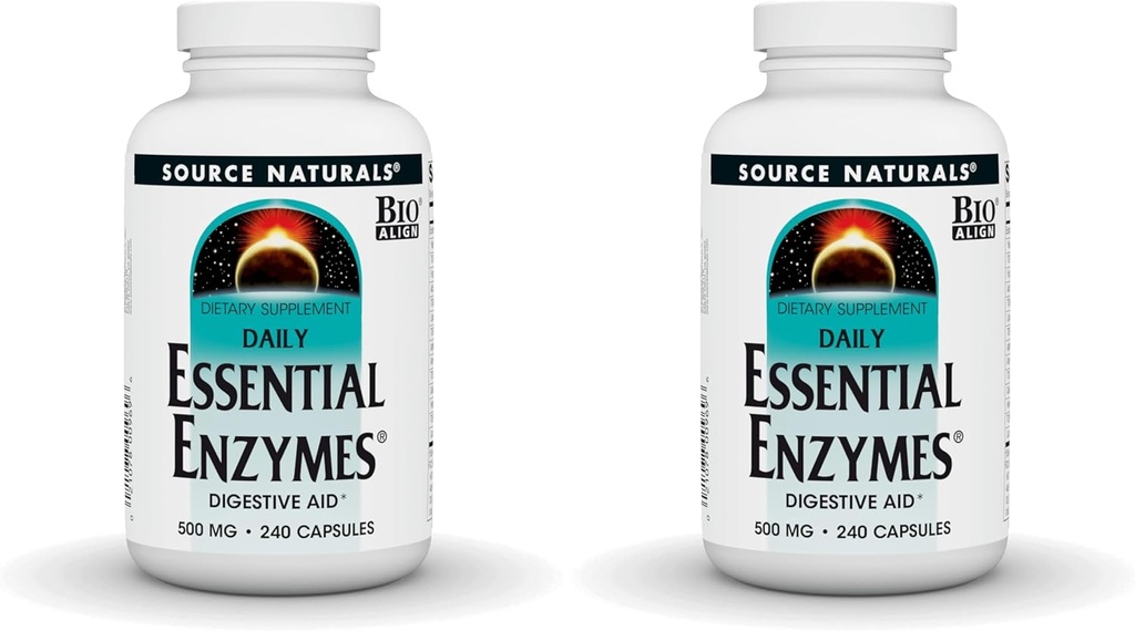 Vir Naturals Essential Enzymes 500mg Bio-Uravnani več Encim dopolnilo rastlinska obramba za prebavljanje, plin, zaprtje in napihnjenost - podpira imunski sistem - 240 Kapsule (Pack po 2)