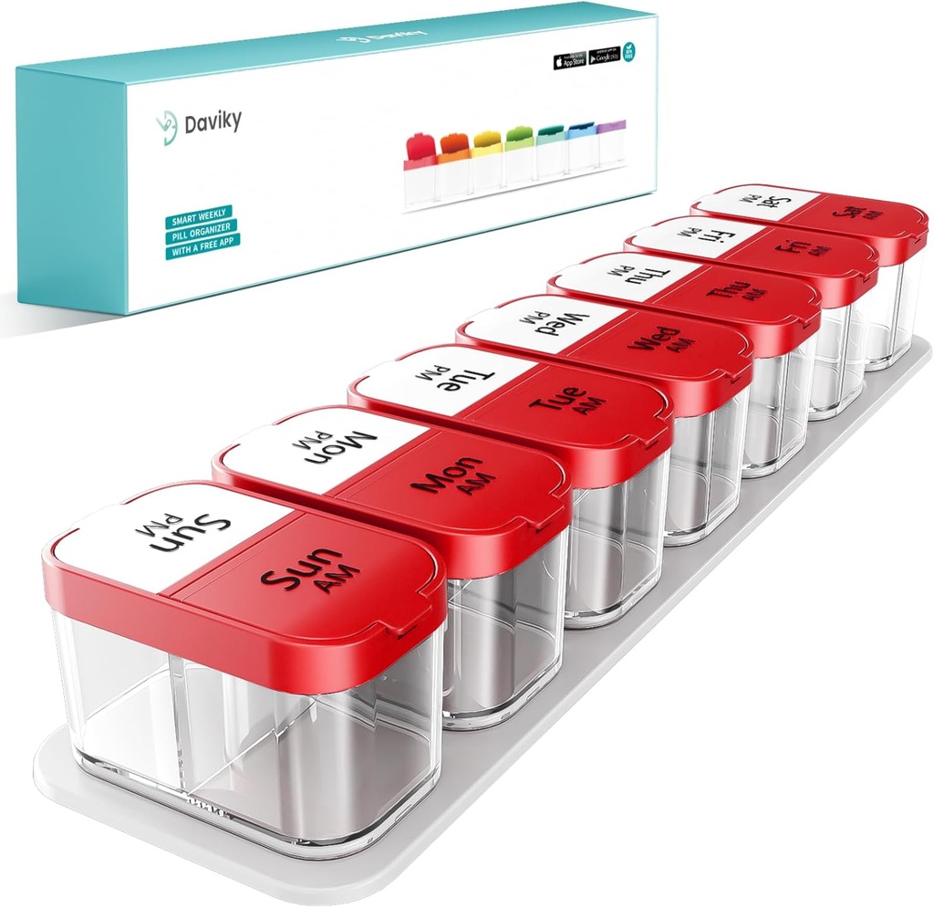 Daviky Extra velike tablete Organizator 2 krat na dan, Am Pm tablete Organizator 7 dan, Tablete Box 7 dan, da imajo dnevno Medicine Vitamin in dodatki za starejše, Arthrtic bolnikov in otrok (rdeče)