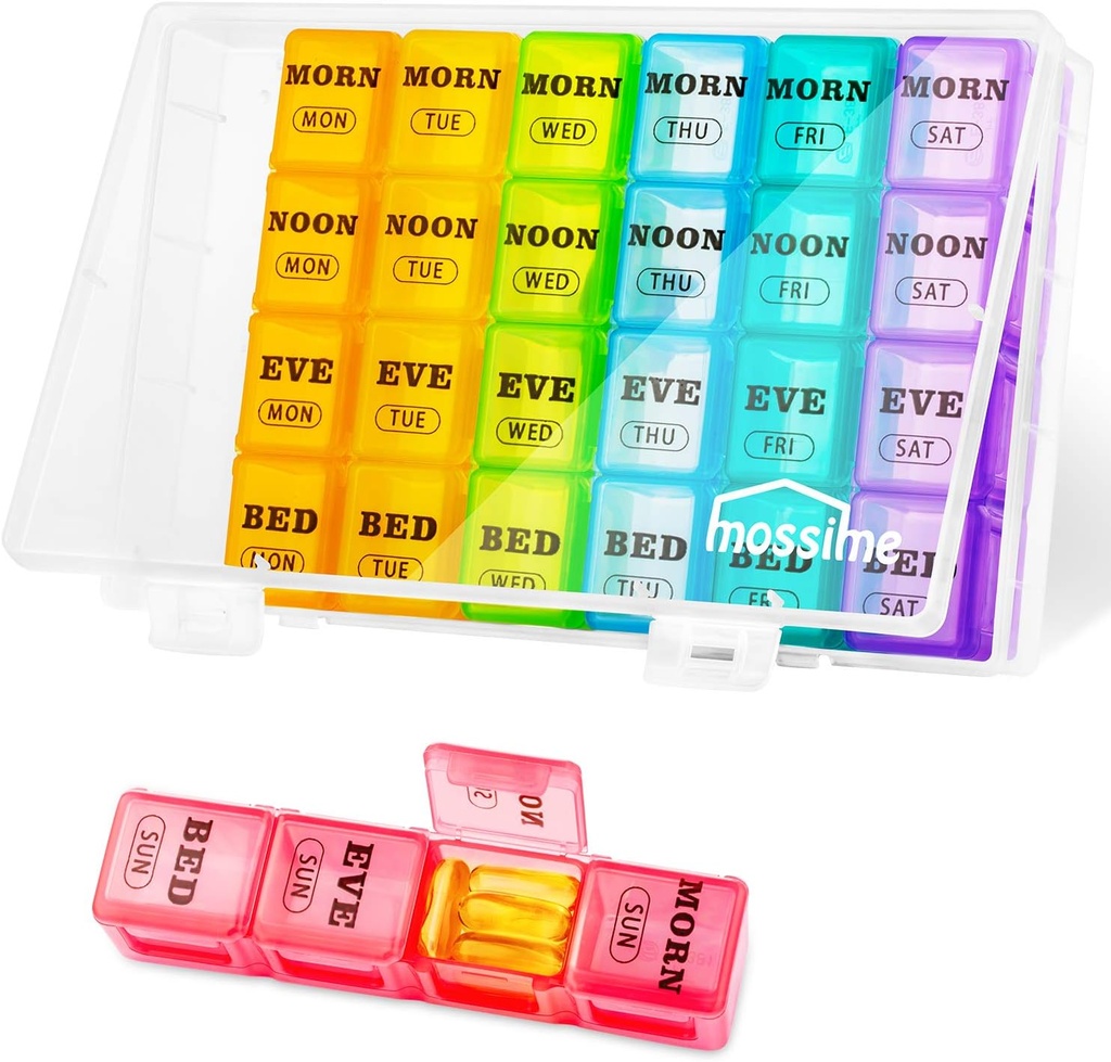 XL velike tedenske tablete Organizator 4 krat na dan, 7-dnevne tablete škatle AM PM, velike kompartmenti tabletke, Mesečno zdravilo Organizator 28 dni Dispenzer za ribja olja, vitamin imetnik dodatka