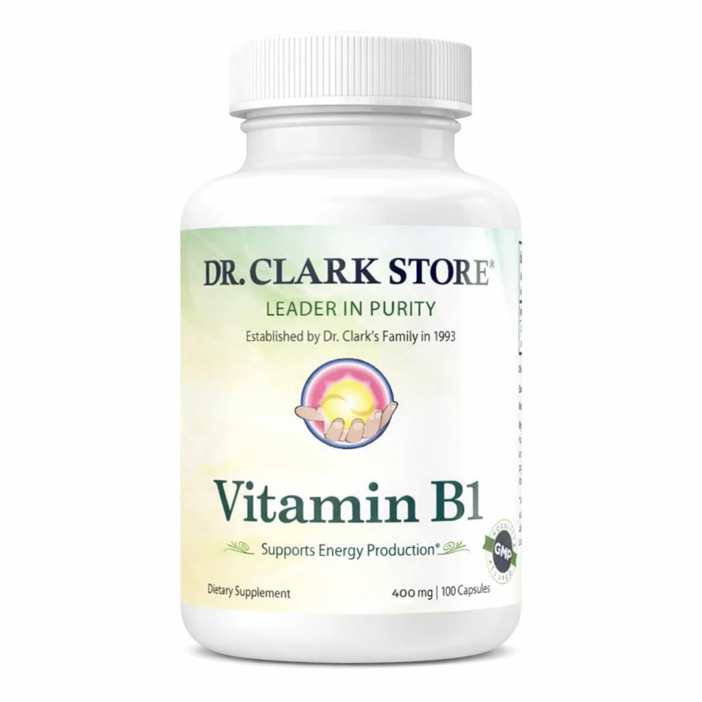 Dr. Clark Vitamin B1 Tiamin 400mg dodatek -Tiamin B1 dodatek za zdravo živčevje in energijo Presnova, Gluten-free, Dairy Free - 100 kapsul želatina