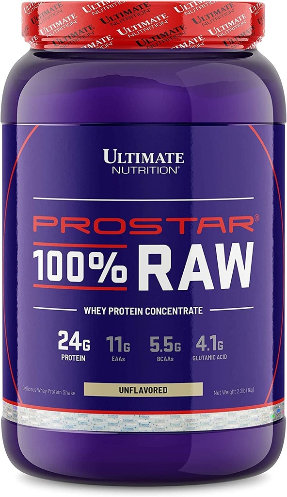 Ultimate Nutrition RAW koncentrat sirotkinih beljakovin v prahu brez dodanih sestavin ali arom – 24 gramov beljakovin na obrok s 5,5 grami BCAA, 2,2 funta, brez arome