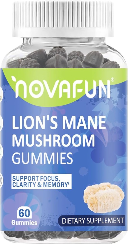 Lion's Mane Gobe Gummies – 1000mg za fokus in kognitivno podporo, vegetarijansko & Gluten-free, mešane jagodne arome, 60 Count
