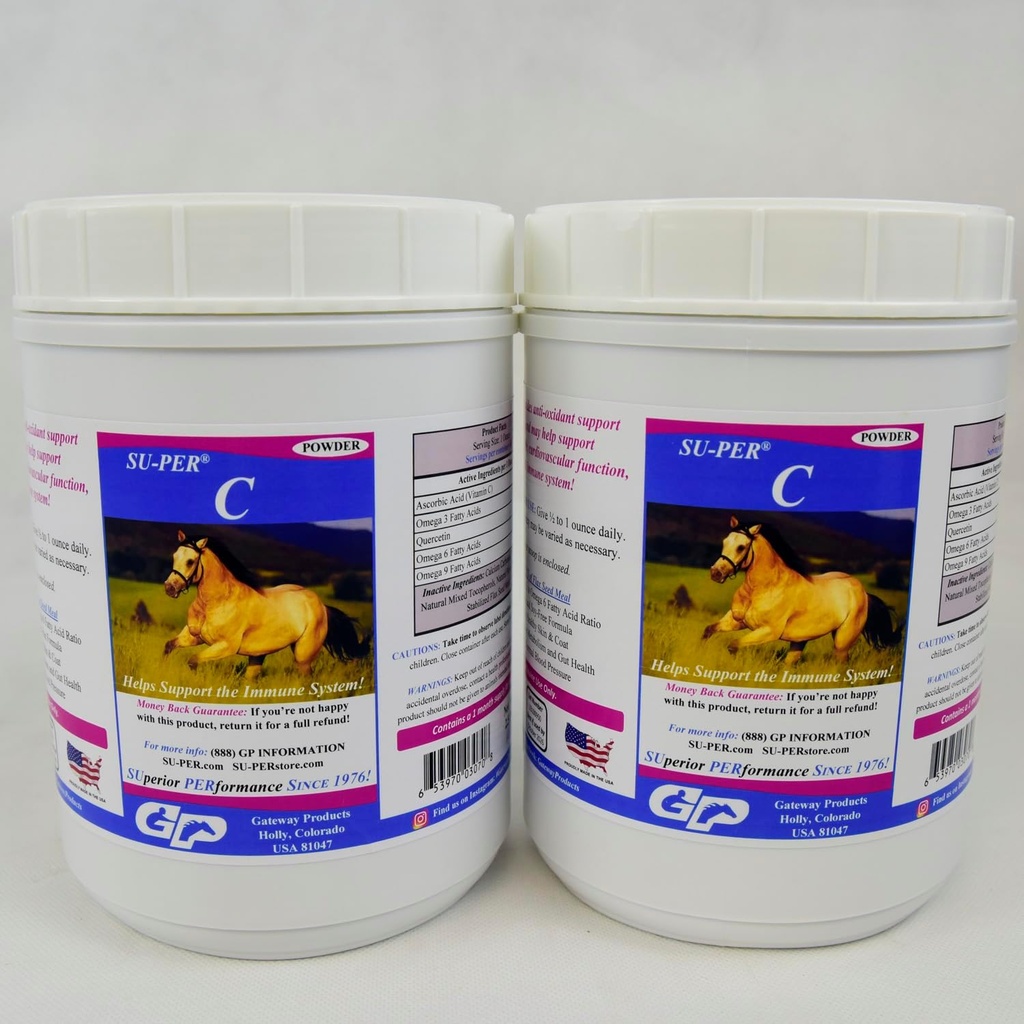 SU-PER C Vitamin C za konje - Equine Antioksidant & Imunska podpora dodatek - Hors Vitamins & Minerals Supplement - 2,5 funta, (2 paketa)