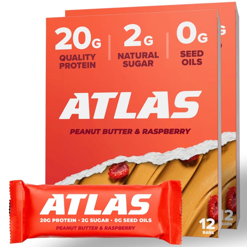 Atlas Protein Bar, 20g Beljakovine, 1g Sladkor, Čiste sestavine, Gluten brez (Pack of 2)