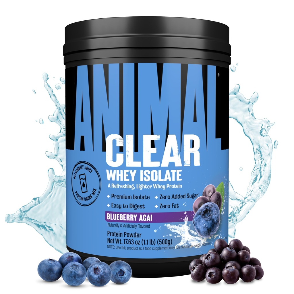 Protein Protein Clear Whey Isolate Powder - Easy to Digest and Mix, 5g BCAA, okusno sočen, osvežilni kozarček za moške in ženske, borovničeva Acai 500g (20 obrokov)