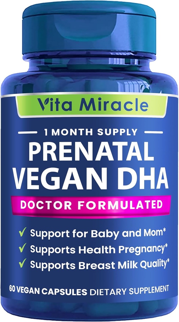 Prenatal DHA dopolnila - Vegan 800mg DHA DPA rastlina temelji Omega 3 - Najboljši za optimalno zdravje mame in otroka - Podpira Baby Brain and Eye razvoj prenatal za ženske brez ribjega olja