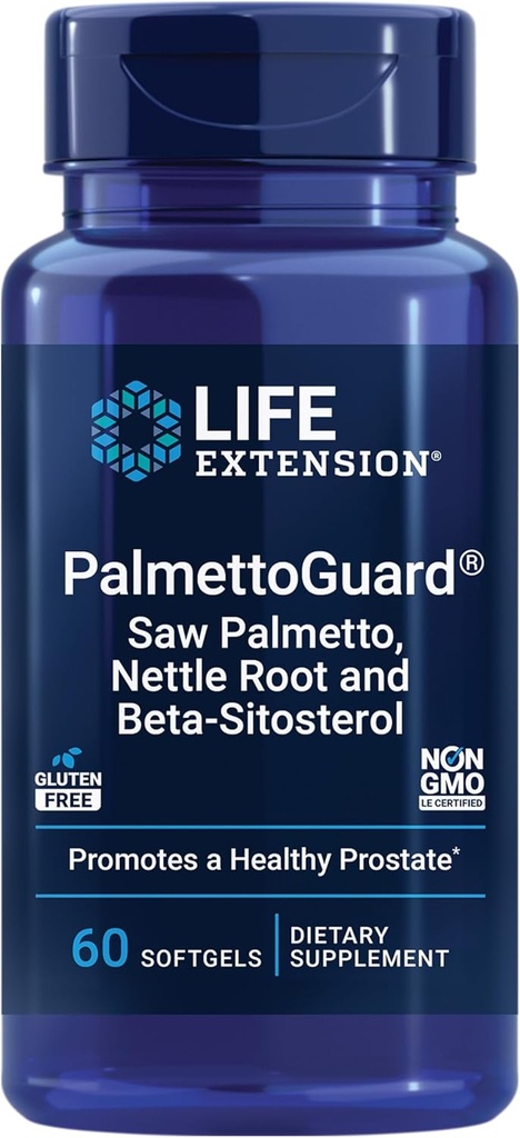 Life Extension PalmettoGuard® Saw Palmetto, Nettle Root in beta-sitosterol, podpira zdravo funkcijo prostate in hormon Presnova, 160 mg žage Palmetto za moške, Gluten-free, Non-GMO, 60 mehkih gelov
