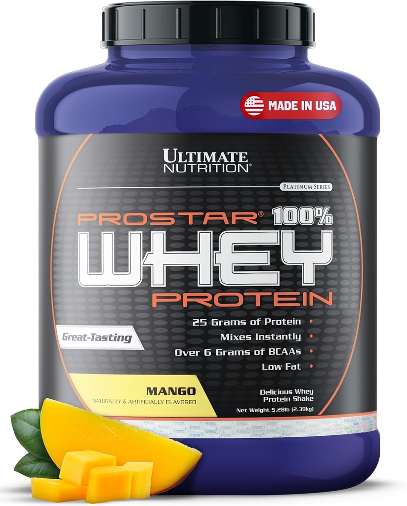 Ultimate Nutrition Prostar Whey Protein Powder Isolate, Mango - Low Carb, High Protein Powder Shake for Muscle Gain & Recovery - Nizko natrij, nizko naftni in keto Tub