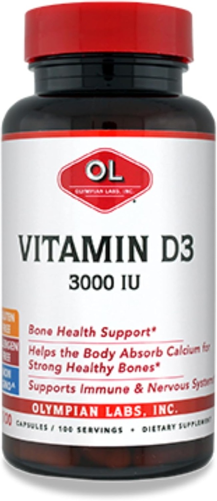 Olimpijski laboratorij Vitamin D3 3000 Iu 100 Kapsule, ki podpirajo močne kosti