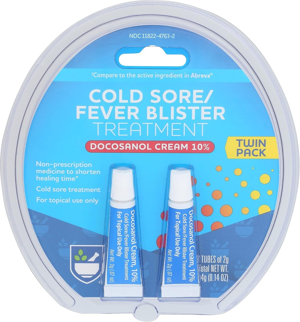 Rite Aid Cold Sore krema za hladno vneto in vročino mehurji, Docosanol Cream 10%, Hladno boleče zdravljenje za ustnice za obraz, ne-krvavitev Medicina za skrajšanje zdravljenja čas, 0.07 oz - 2 cevi