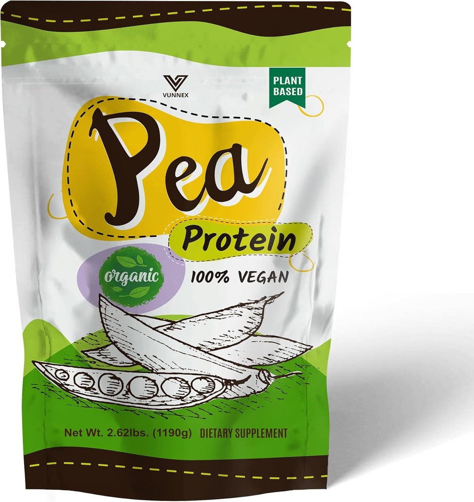 Na osnovi rastline - 100% čisti organski hidrolizirani Pea Protein Powder - Kanada Rastli rumeni Pea, Veganski naravni brez arome, Mlečni brez glutena, brez soje, brez sladkorja, brez GMO z BCAA 2,62 lb
