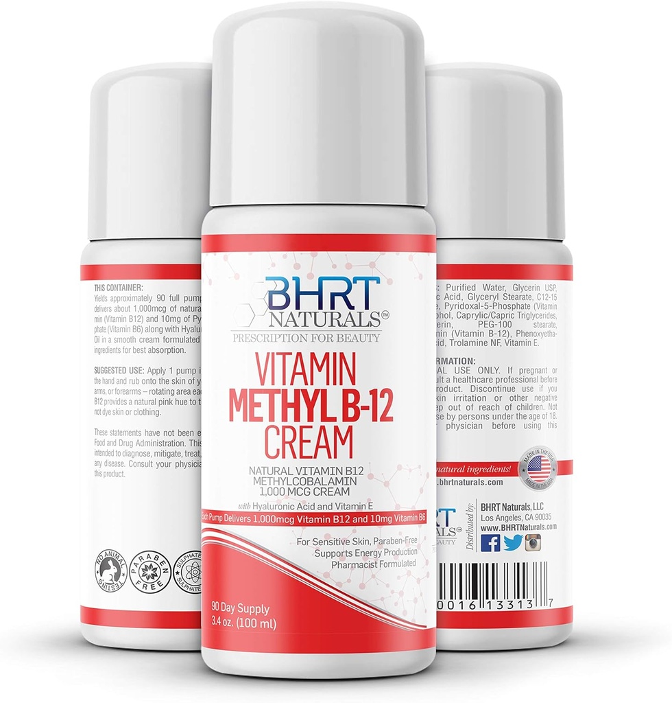 Vitamin B12 Cream 1000mcg - Pharmacist Formulirana - Vse naravne Metilkobalamin (metil B12) & Vitamin B6 Cream za energijo, Mood, & Heart Health - Pomaga pri ekcema & Psoriasis - ZDA MADE