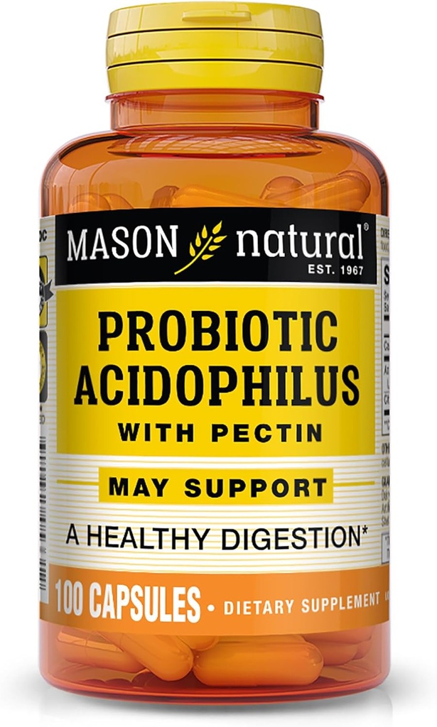 Mason Natural Acidophilus z pektin kapsulami, Prebavna pomoč - 100 Ea