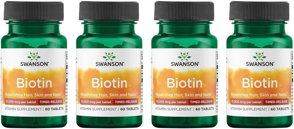 Swanson Biotin – časovno release 10.000 μg 60 tablet (4 pakiranja)