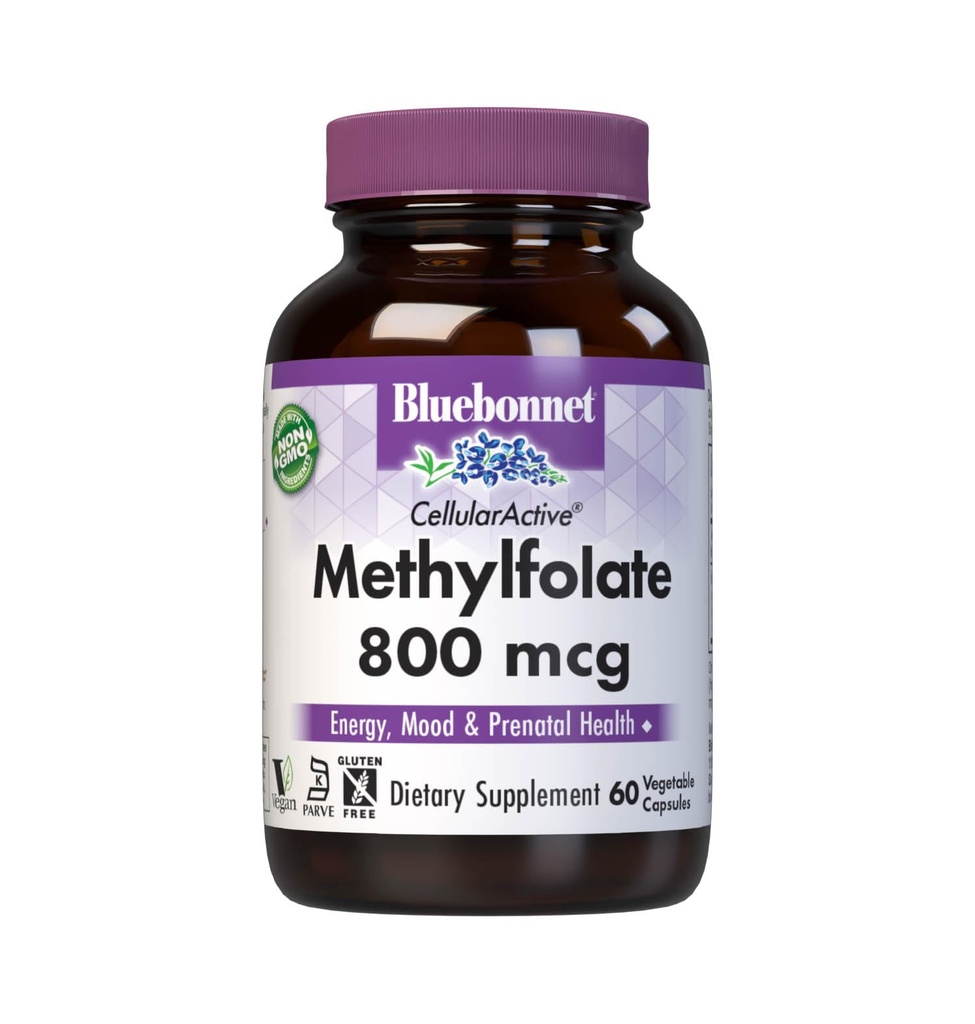 BlueBonnet Nutrition CellularActive Metilfolate 800 mcg – Formulirano s Quatrefolico – za energijo, razpoloženje in prenatalno zdravje - Vegan, Gluten-free, Non-GMO in Kosher – 60 kapsul – 60 Servingov
