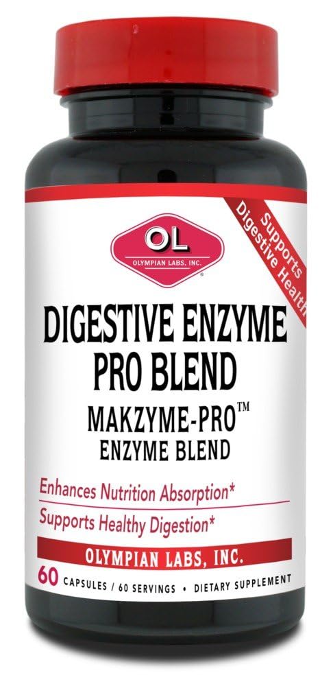 Olympian Labs Prebavni Makzyme-Pro encimi, 60 Kapsule, Breaks navzdol beljakovine, ogljikovi hidrati, maščobe, olje in mleko, 60 Serving