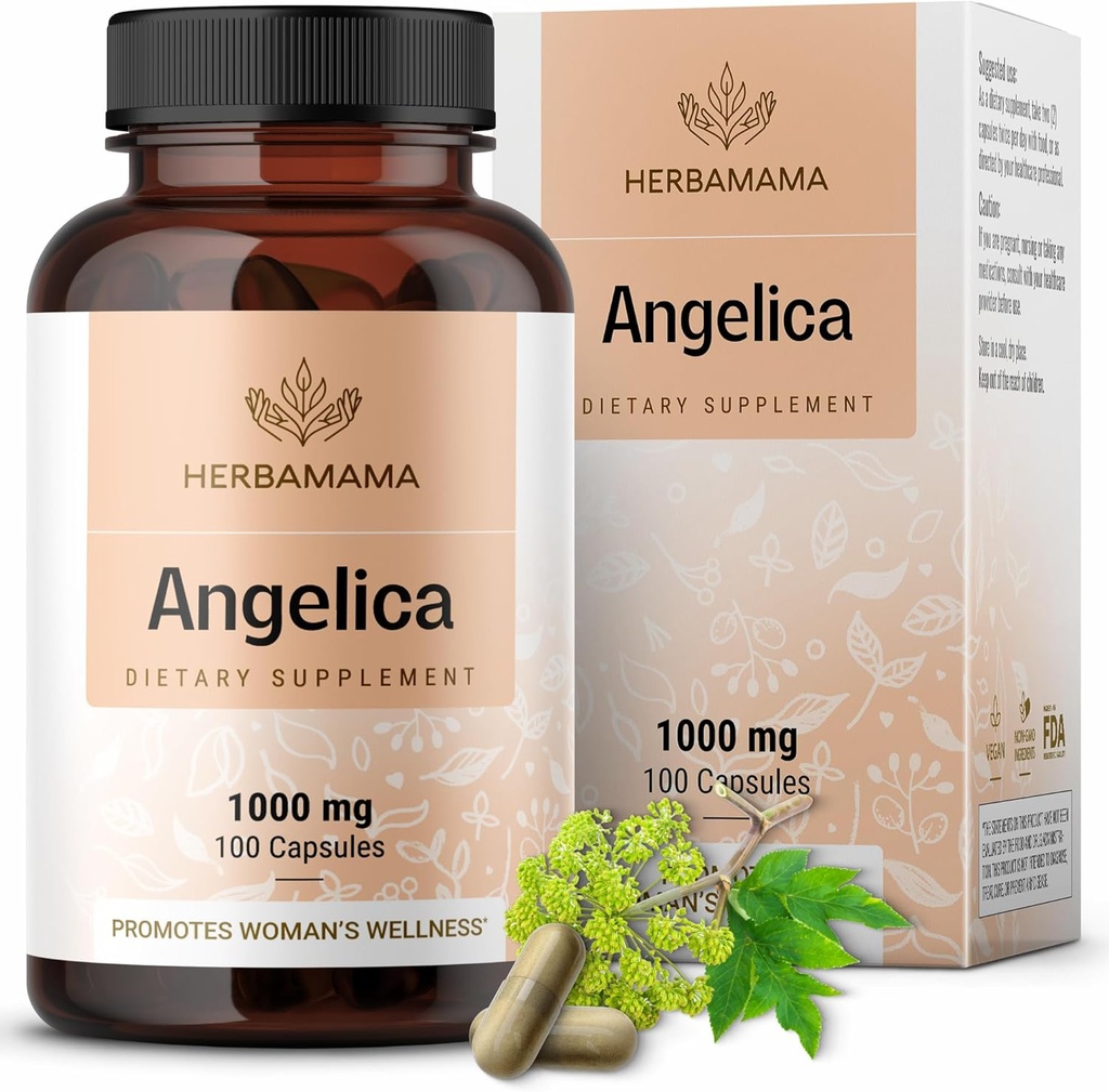HERBAMA Dong Quai dodatek - 1000mg Angelica Root za žensko podporo - Dong Quai prašk kapsule - Vegan, Non-GMO Angelica Herb Antioksidant dodatek za ženske
