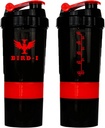 BIRD-I Gym Protein Shaker, 3-v-1, 500ml/16.9oz, BPA-free, Metal Mixer. (RED), JT4101