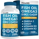 4-v-1 ribje olje Omega 3 Maščobni dodatki (2100mg) - Omega 3 ribje olje z vitaminoma D3 K2 in CoQ10 - limonina aroma (120 kapsul)