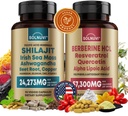 Vse v enem Vitality Bundele - Shilajit Pure Himalajan Organic & Berberine HCl Complex - Sea Moss, Ashwagandha, Resveratrol, Alpha Lipoic Acid, Quercetin - Non-GMO, Gluten-free, Veganski dodatek
