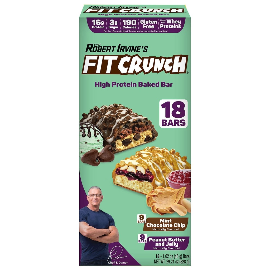 FITCRUNCH Protein Bars, Prigrizek velikost varietete paket, Gluten brezplačno (18 Bars, metin čokoladni čips in arašidovo maslo Jelly)