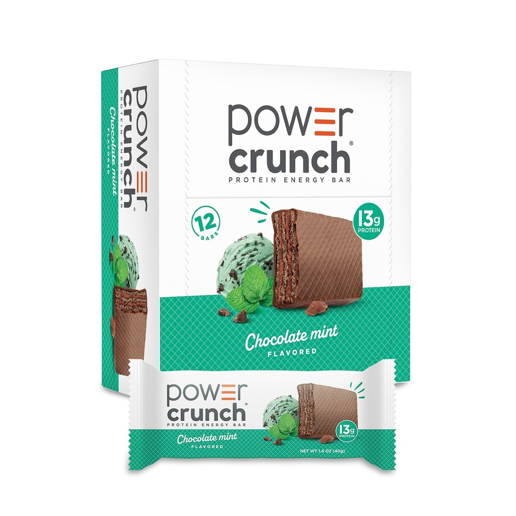 Power Crunch Protein Wafer Bars, Prigrizki z visoko vsebnostjo beljakovin z okusom, čokoladno meto, 1,4 Ounce (12 Count)