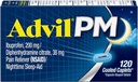 Advil PM (120 Count) Pain Reliever / Nighttime Aid Coated Caplet, 200mg Ibuprofen, 38mg difenhidramin (paket z 2)