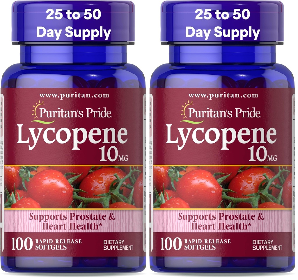 Puritan's Pride Lycopene, Supplement for Prostata and Heart Health Support* 10 Mg Softgels, 100 Count (Pack of 2)