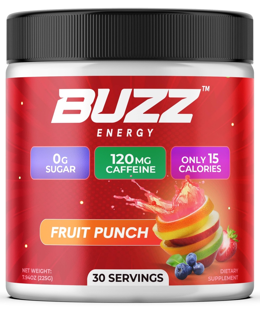 Jutro Buzz Energy Drink Powder - Energy Boost Drink Mix - Sugar-free Energija z antioksidanti - Jutranji Kickstart in Športna prehrana vzdržljivost Izdelek - 30 Servisi, Sadni Punch, 7.9 Ounces