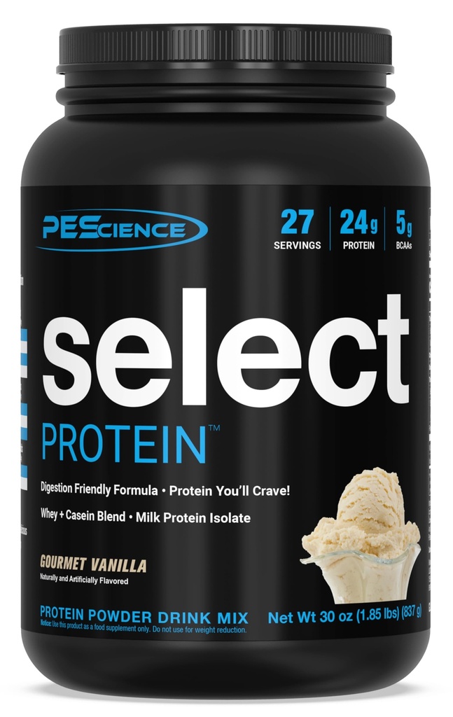 PEScience Select Protein Powder, Whey in Kazein Mešanica, Čisti Protein Powder za ženske in moške, Nizka kalorie, Nizka karb, Keto prijazno, Gluten Free - Gourmet Vanilla - 27 Servinges