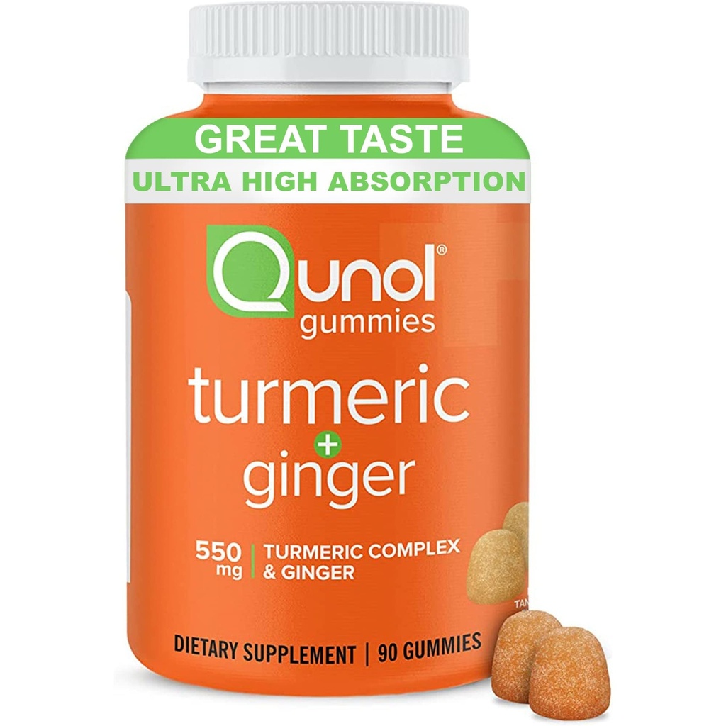 Qunol Turmeric in Ginger Gummies - Skupna podpora dodatek z ultra visoko absorpcijo, 90 Count Vegan in Gluten brezplačno Gummies