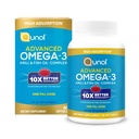 Qunol Advanced Omega 3 Krill in ribje olje kompleks, 10x Boljša biorazpoložljivost, Ena tableta odmerek, 250mg EPA & DHA, Podpira možgane, oči, srce in skupno zdravje, 60 Število (Pack po 1)
