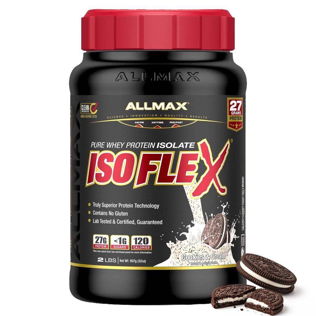 ALLMAX Nutrition ISOFLEX Izolat sirotkinih beljakovin, piškotki in krema - 2 lb - 27 gramov beljakovin na Scoop - nič maščob in sladkorja - 99% laktoza brez glutena in soje - približno 30 obrokov