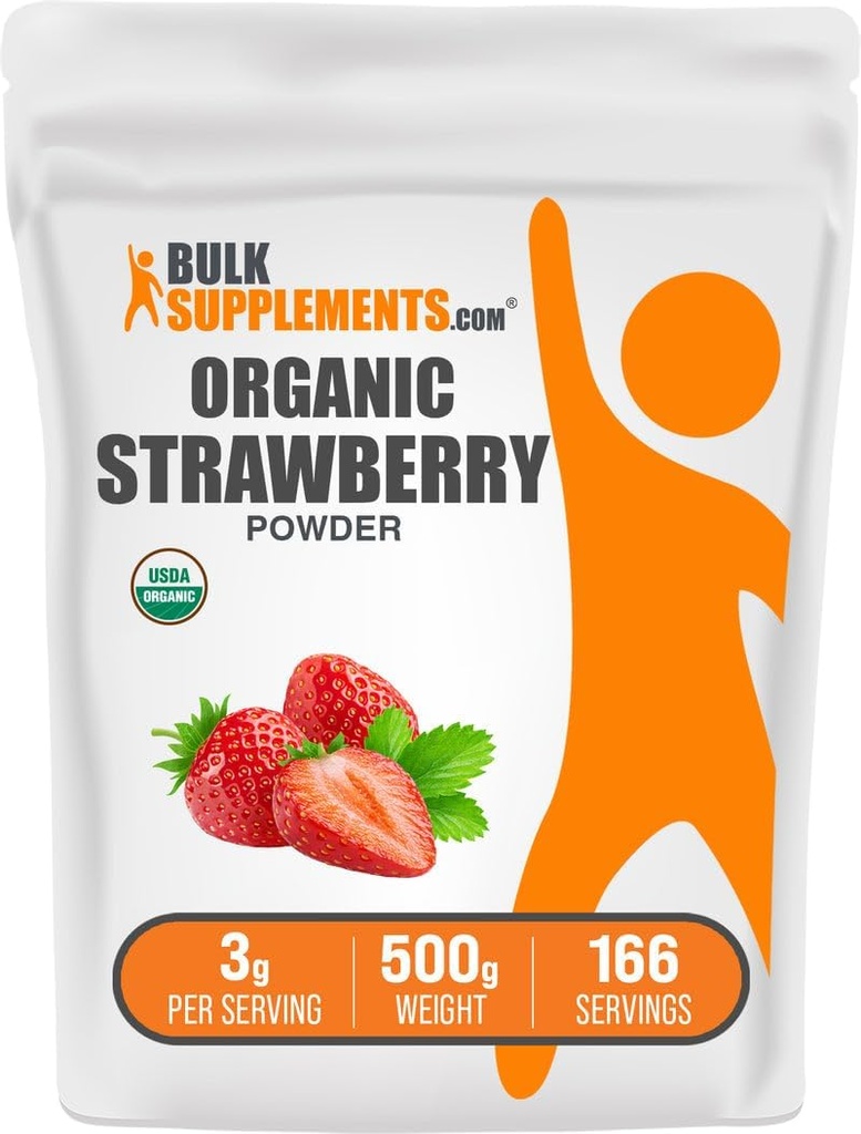 BulkSupplements.com Organska jagoda v prahu - Sadje v prahu iz ekoloških jagod - Brez sladkorja doda & Gluten brezplačno, 3g na serviranje, 500g (1,1 lbs) (Pack of 1)