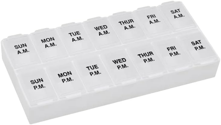 Opomni N' Time Weekly (7-Dan) AM/PM tablete Organizator, Vitamin in Medicine Box, Veliki oddelki, 2 krat na dan, Jasno Lids